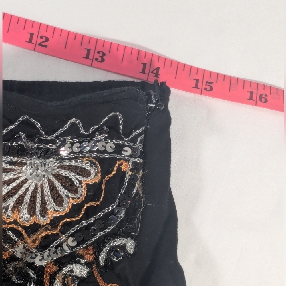 Nolita Cotton Black Embroidered and Sequin Pleated Midi Skirt Size Small - Picture 7 of 8